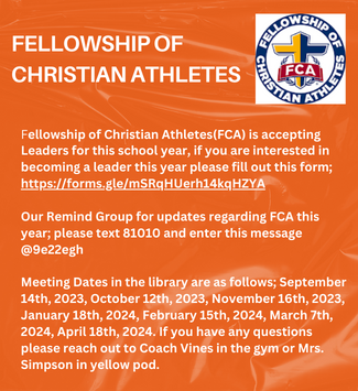  Fellowship of Christian Athletes is looking for student leaders!  Apply now!
